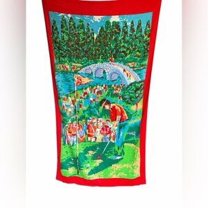 Vintage y2k Vibrant Hot Pink & Green Golf Scene Beach Towel Summer Vacation NWT